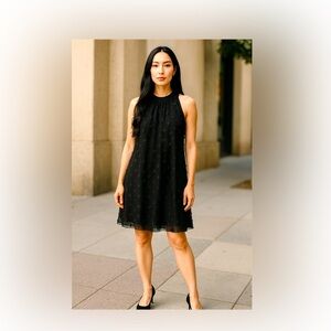 VIMPUNEC Black‎ Floral Mesh Halter Tie Back Dress XL Women Feminine Evening NEW
